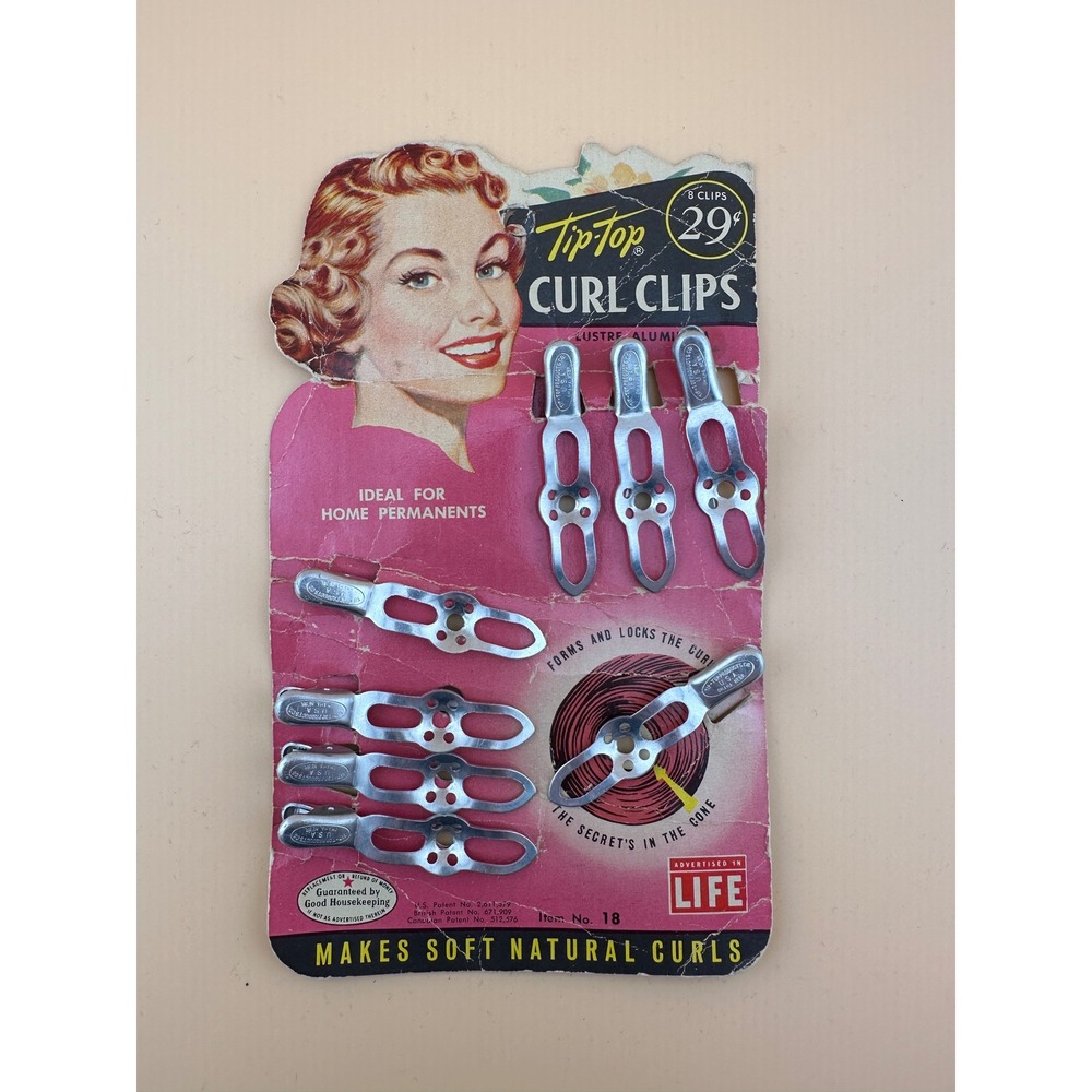 Vintage Tip-Top Curl Clips 1940s 50s Lustre Aluminum Hair Pins Item 18 Set of 8